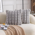 Neelvin Grey Faux Fur Cozy Soft Plaid Decorative Throw Pillow Covers 22x22 inch Set of 2,Velvet Pillowcase Cushion Case for Sofa Couch