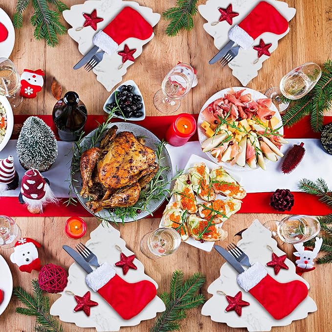 Marble Christmas Tree Cheese Board Marble Christmas Tree Shaped Charcuterie Cutting Board Decorative Serving Tray for Xmas Gift Decoration Kitchen Food Fruit