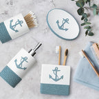 TideAndTales Luxury Nautical Bathroom Accessories Set (4 Piece) Rope and Anchor Beach Bathroom Decor with Ocean and Sea Theme Design, Countertop Coastal Soap Dispenser Set