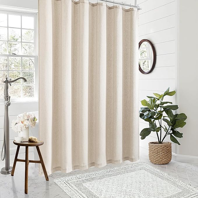 Beige Linen 78 Inch Shower Curtain Extra Long Shower Curtains for Bathroom 78 Length Farmhouse Water Repellent Neutral Tall Drapes Set for Men Bathroom Decor Bath Drapes with Hooks 72x78