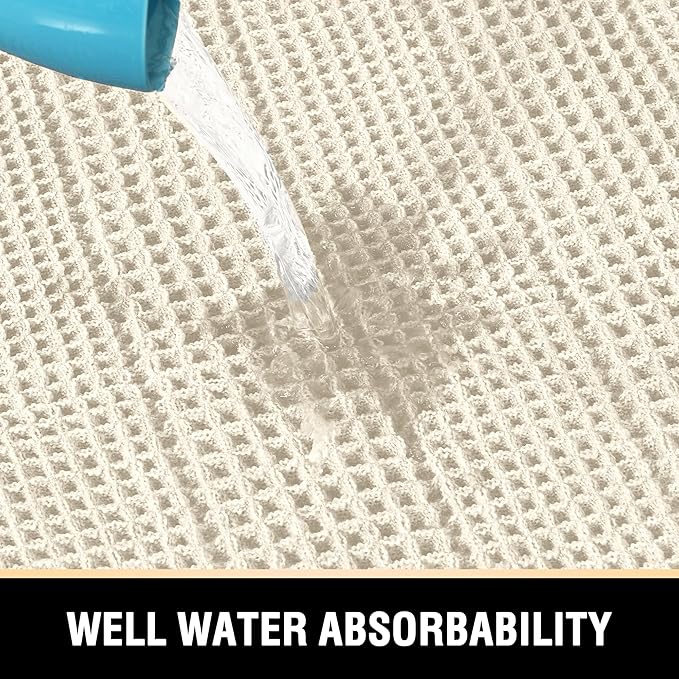 H.VERSAILTEX Waffle Bath Mat Super Absorbent Bathroom Mats Non Slip Bath Rugs for Bathroom Floor Machine Washable Ultra Soft Bathroom Rugs for Beside Tub, (32 x 20 Plus 24 x 17 - Inches, Ivory)