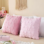 Pink Christmas Pillow Covers 18x18 Set of 2 Valentine Coquette Room Decor Cute Faux Fur Soft Aesthetic Bowknot Plush Preppy Fluffy Decorative Throw Cushion Case for Sofa Couch Bed Chair Living Room