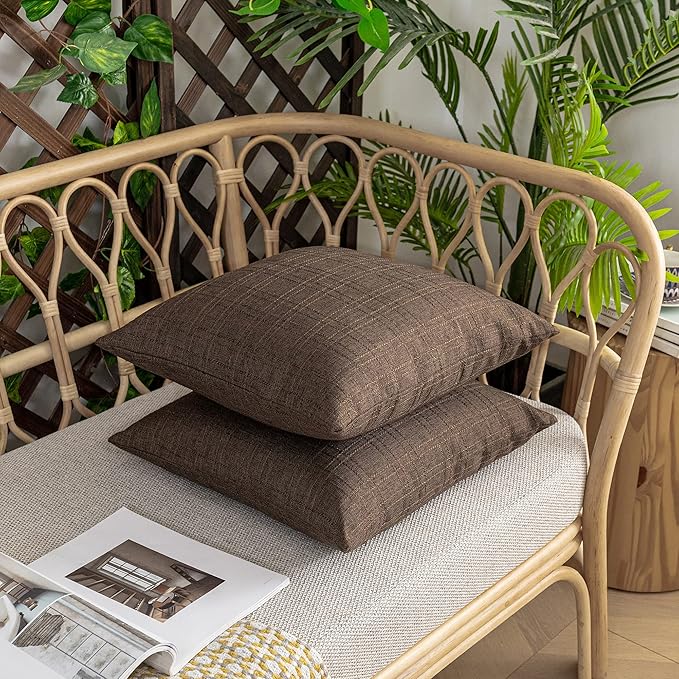 Kevin Textile Pack of 2 Outdoor Waterproof Pillow Covers Checkered Decorative Cushions Sham Throw Pillowcases Shell for Patio Tent Garden Couch Bed Sofa 22x22 Inch Brown