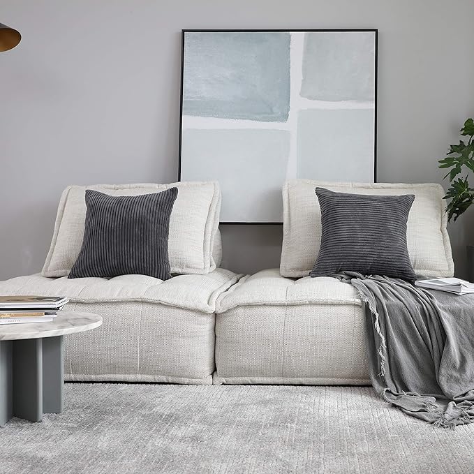 Home Brilliant Set of 2 Soft Striped Velvet Decorative Pillows Covers 16x16 inch, Cushion Covers for Couch 40x40cm, 16 x 16 Inch, Dark Grey