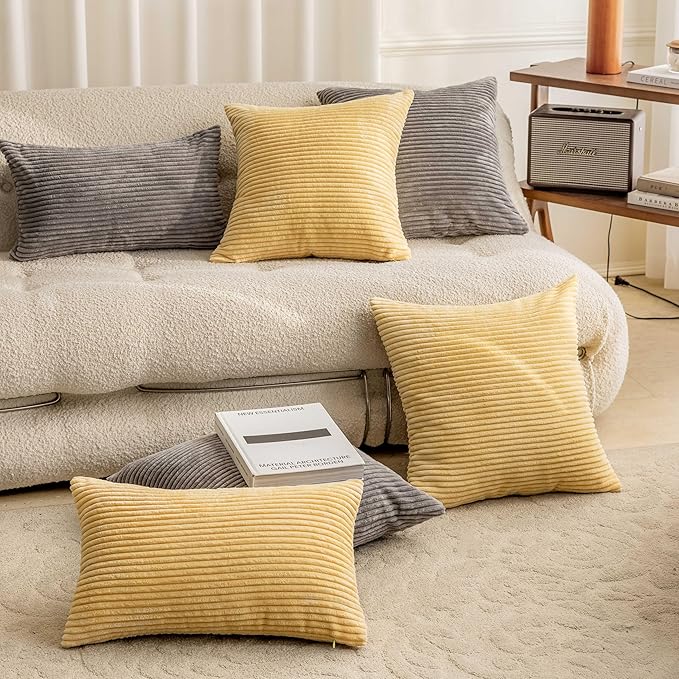 Home Brilliant Set of 2 26x26 Pillow Covers Super Soft Plush Corduroy Solid Textured Large Throw Euro Pillow Sham for Couch Floor Fall Winter Decor, 26 x 26 inch, Light Yellow