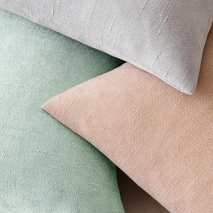 MIULEE Pack of 2 Decorative Throw Pillow Covers Soft Chenille Throw Pillows Solid Textured Cushion Covers for Spring Couch Sofa Bedroom Living Room 18x18 Inch, Light Green