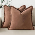 Woaboy Decorative Linen Fringe Throw Pillow Covers Boho Farmhouse Soft Cushion Covers Accent Pillowcases with Tassels for Living Room Couch Sofa Bed Chair,20x20 Inch Set of 2,Rust Brick