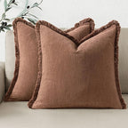 Woaboy Decorative Linen Fringe Throw Pillow Covers Boho Farmhouse Soft Cushion Covers Accent Pillowcases with Tassels for Living Room Couch Sofa Bed Chair,20x20 Inch Set of 2,Rust Brick