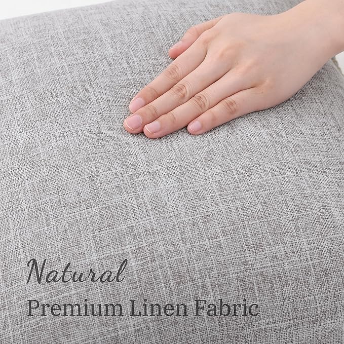 decorUhome Decorative Outdoor Throw Pillow Covers 16x16 Set of 2, Square Linen Rustic Neutral Farmhouse Euro Pillow Covers with Stitched Edge for Couch, Sofa, Living Room, Light Grey