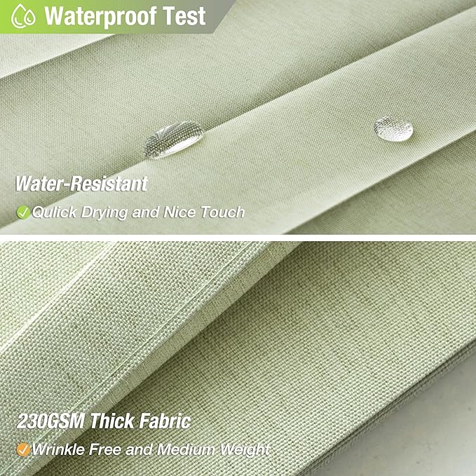 Jubilantex Folding Linen Shower Curtain for Bathroom Sage Waterproof Shower Curtain 1 Panel with 14 Metal Grommets and 1 Tie Back for Hotel,70"x70"