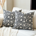 Floral Throw Pillow Covers 18x18 Farmhouse Block Print Pillow Covers Decorative Pillow Covers Couch Pillows for Living Room Vintage Accent Sofa Pillows Set of 2, Black