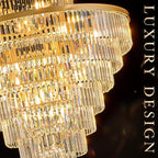 8 Tiers Large Gold Crystal Chandeliers 28 Lights 43.3" Modern Luxury Chandelier for High Ceiling Foyer Round K9 Ceiling Pendant Light Fixture for Living Dining Room Hotel Lobby