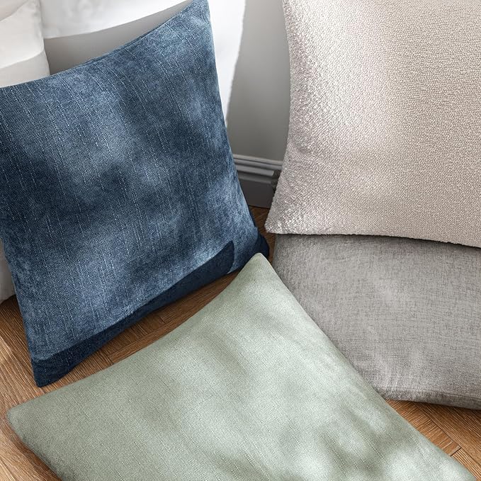 MIULEE Pack of 2 Decorative Throw Pillow Covers Soft Chenille Throw Pillows Solid Textured Cushion Covers for Couch Sofa Bedroom Living Room 20x20 Inch, Dark Grey Blue