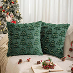 AQOTHES Christmas Tree Decorative Green Throw Pillow Covers 18x18 Set of 2, Faux Fur Farmhouse Throw Pillows Cushion Cases for Xmas Winter Holiday Home Decor