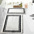 Tititex Luxury White Black Frame Line Bathroom Rug, 20x32 inch + 16x24 inch 2 pcs Extra Soft and Absorbent Microfiber, Non-Slip Plush Shaggy Bath Carpet, Mats for Floor, Tub and Shower