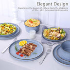 Herogo 12-Piece Stoneware Dinnerware Set for 4, Dinner Plates and Bowls Sets, Double Reactive Glaze Dishware Place Setting for Kitchen, Scratch Resistant, Microwave Safe, Haze Blue