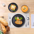 Herogo 12 Pieces Stoneware Dinnerware Set, Service for 4, Dinner Plates and Bowls Sets, Double Reactive Glaze Dishes Set for Kitchen, Scratch Resistant, Dishwasher Safe, Matte Black