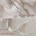 MooMee Striped Duvet Cover Set 100% Washed Cotton Linen Like Textured Breathable Durable Soft Comfy (Orange Pinstripes, Full 80"x90")