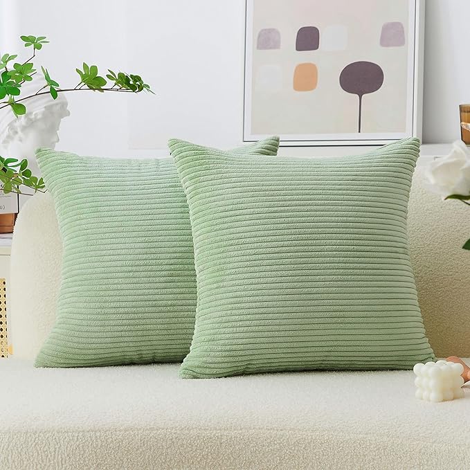 Home Brilliant Couch Throw Pillow Covers 26x26 Throw Pillows Set of 2 Super Soft Corduroy Large Euro Sham for Bedroom Spring Decor, 26 x 26 inch, Sage Green