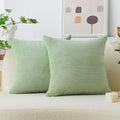 Home Brilliant Holiday Decor Solid Plush Corduroy Striped Square Spring Pillow Covers Set of 2 Cushion Covers for Living Room Decor, 50cm, 20 x 20 Inch, Sage Green
