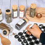 Set of 24 Glass Spice Jars with Various Labels, Bamboo Shaker Lids & Funnel, Kitchen Storage Jars with Airtight Lid, Spices & Seasonings Sets Organizer, Spice Containers, Glass Jar Food Canister