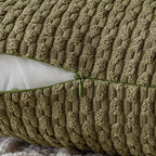 MIULEE Pack of 2 Decorative Throw Pillow Covers 18x18 Inch Soft Boho Striped Textured Corduroy Pillow Covers Modern Farmhouse Home Decor for Couch Bed Sofa Living Room Olive Green