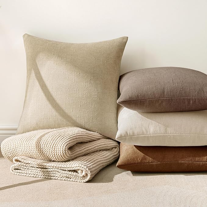 MIULEE Pack of 2 Decorative Throw Pillow Covers Soft Chenille Throw Pillows Solid Textured Cushion Covers for Couch Sofa Bedroom Living Room 20x20 Inch, Beige