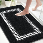 Black Bathroom Rugs 20x31, Non Slip Washable Bath Mats,Super Soft Microfiber Bathroom Mats, Plush Fluffy Absorbent Bath Rugs for Sink Tub Basin Shower Floor