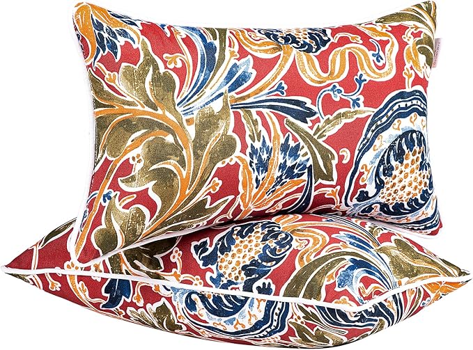 JMGBird Outdoor Lumbar Pillows Set of 2 with PP Cotton Fill for Patio Furniture Decorative Pillows 12x20 Inch