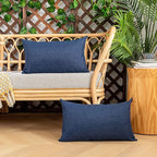 Kevin Textile Pack of 2 Decorative Outdoor Waterproof Throw Pillow Covers Checkered Lumbar Pillowcases Classic Cushion Cases for Patio Couch Bench 12 x 20 Inch Blue