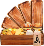 Roowest 8 Pcs Solid Acacia Wood Serving Tray 14'' x 5.5'' Rectangular Wooden Serving Platter Long Cheese Charcuterie Boards with Edges Wood Boards for Food Vegetable Appetizer Party Decor