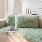 Neelvin Green Faux Fur Cozy Fluffy Double-Sided Decorative Throw Pillow Covers 12x20 inch Set of 2,Velvet Pillowcase Cushion Case for Sofa Couch