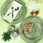 CLEENTABLE Assorted Set of 2 Wooden Charger Plates - 13" Round Farmhouse Wood Plates - Decorative Dinner Plates for Table Setting, Serving Tray, Appetizers, or Home Décor (Blue Green)