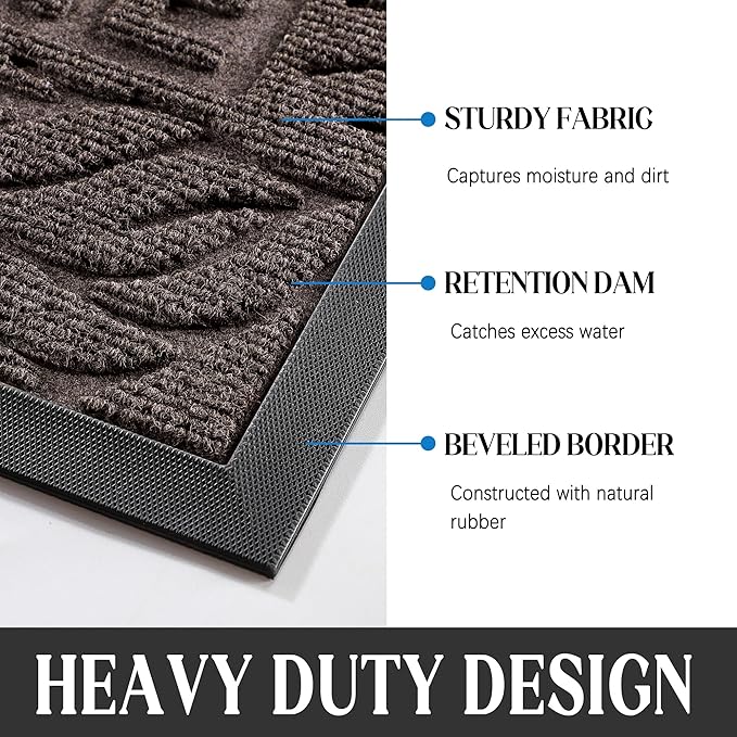 Yimobra Large Welcome Mat 47x32, Waterproof Non-Slip Outdoor Mats for Front Door Outside Entrance, Low-Profile Entryway Mat Indoor for Garage Patio, Brown