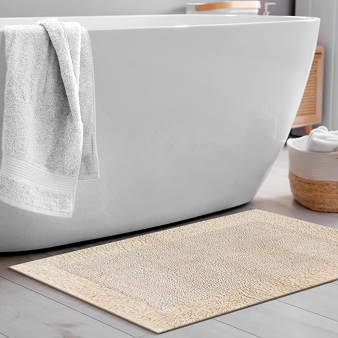 Savi Home Bath Mat Rug 17x24 Linen, 100% Pure Cotton, Super Soft Bath Rug, Plush & Absorbent, Hand Tufted Heavy Weight Construction, Full Reversible Step Out Rugs