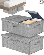 Deep Under Bed Storage Container, 10" Tall Height Underbed Box Bin with Lids 31" Long Large Basket for Under Bed, Bedroom, Dorms, Clothes, Bed sheets, Blankets, 2 Pack, Grey