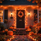 600 LED Orange Lights for Halloween, 197 FT Halloween Lights Indoor Outdoor Clear Wire with 8 Modes, Plug in Waterproof Orange String Light for Christmas Tree Party Thanksgiving Decorations