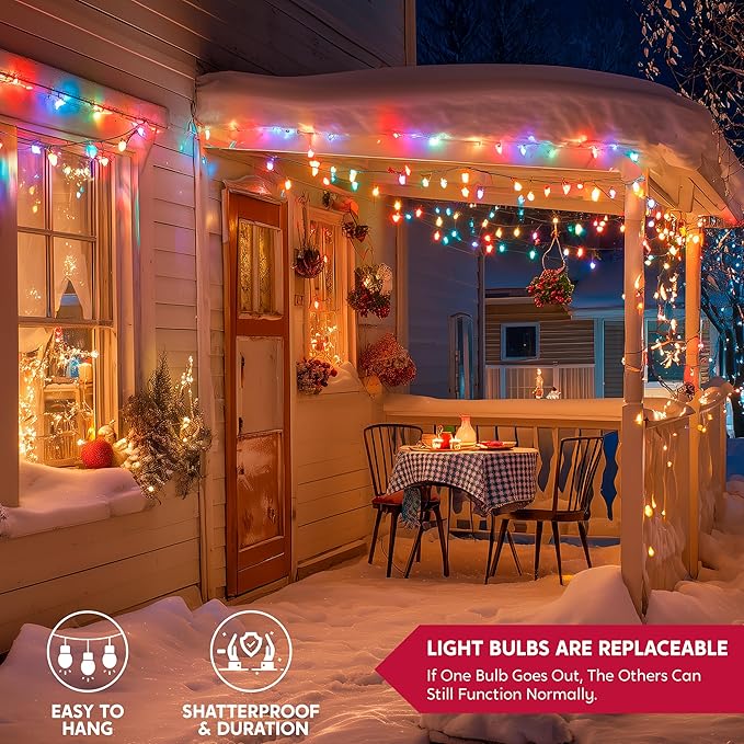 Joiedomi C6 LED Christmas String Lights,150 Count Strawberry Christmas Trees Lights, 50.6FT Connectable Multicolor for Indoor Outdoor Holiday Party Decor,Green Wire