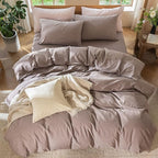 MooMee Bedding Duvet Cover Set 100% Washed Cotton Linen Like Textured Breathable Durable Soft Comfy (Heathered Mauve Brown, Super King 108"x98")