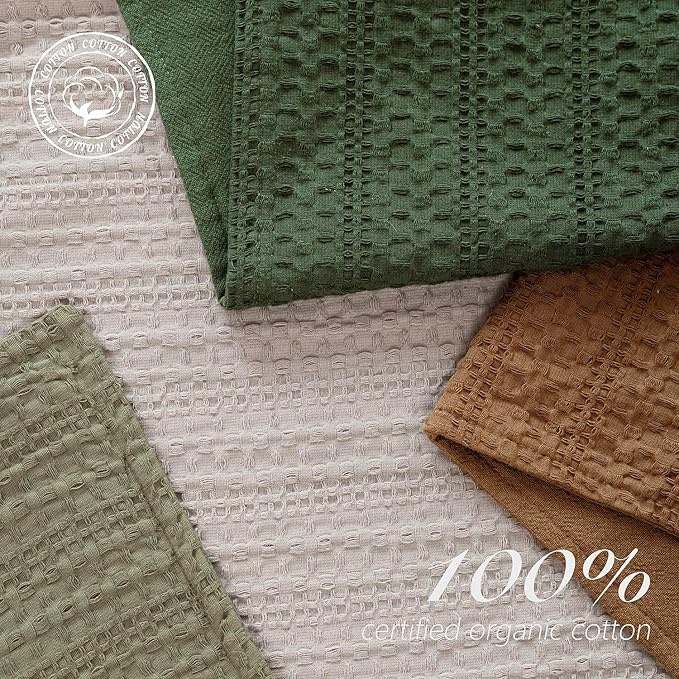 Foindtower Set of 2 Decorative Cotton Waffle Weave Lumbar Throw Pillow Covers Euro Shams Cushion Covers Accent European Pillowcase for Bed Couch Bedroom Living Room Home Decor 12×20 Inch Dark Green