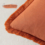 Woaboy Decorative Linen Fringe Throw Pillow Covers Boho Farmhouse Soft Cushion Covers Accent Pillowcases with Tassels for Living Room Couch Sofa Bed Chair,20x20 Inch Set of 2,Rust