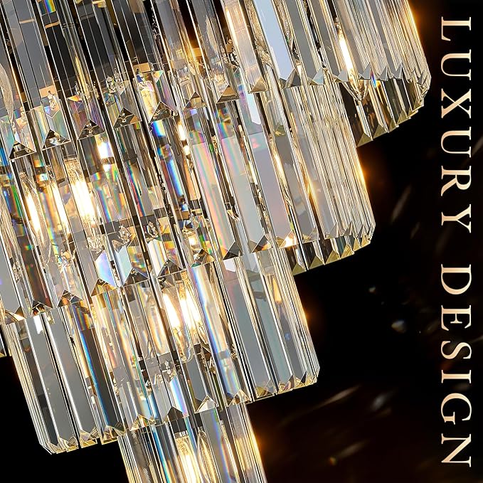 24" Modern Crystal Chandelier 15 Lights Black Pendant Light Fixture Luxury 5-Tier K9 Crystals Chandelier Contemporary Round Pendant Lighting for Dinning Room Living Room Foyer Kitchen