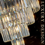 24" Modern Crystal Chandelier 15 Lights Black Pendant Light Fixture Luxury 5-Tier K9 Crystals Chandelier Contemporary Round Pendant Lighting for Dinning Room Living Room Foyer Kitchen