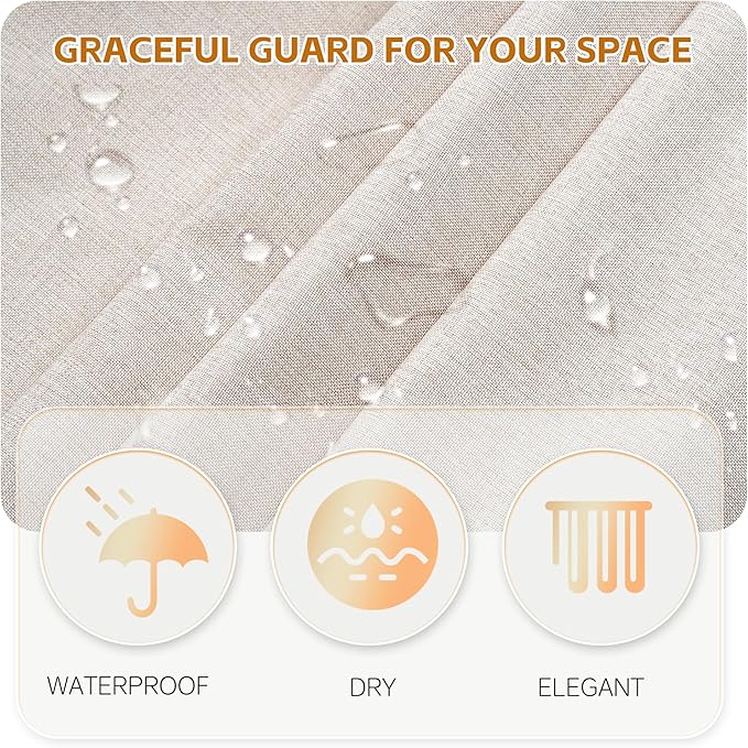 Beige Scalloped Edge Shower Curtain Linen Textured with 12 Metal Hooks Cute Chic Heavy Duty Washable Waterproof Neutral Thick Shower Curtain Sets for Hotel Bathroom 72x72 inches