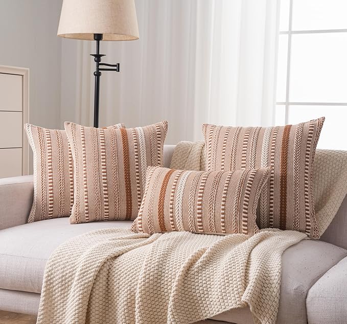 Boho Throw Pillow Covers 12x20 Inch Set of 2, Farmhouse Decorative Couch Pillow Cases, Brown Accent Pillows of Bed, Sofa Bedroom Living Room Home Decor Cushion Cover