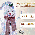 Large Christmas Snowman Family Decorations, 43Inch 3D Pre-Lit Iridescent Snowman with 200 LED Lights & Zip Ties, Indoor Outdoor Holiday Decor for Yard,Porch,Home-Iridescent