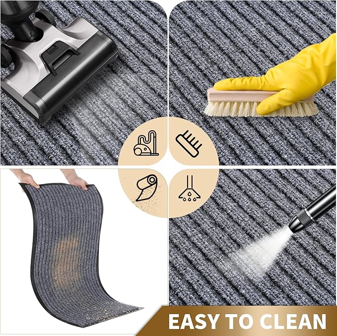Yimobra Front Door Mat Outdoor Indoor Entrance, 100% Waterproof All-Season All Weather Doormat, Welcome Matt Outside Entry, Non Slip, Low Profile, Heavy Duty Patio Porch Floor Mat,29.5x17, Gray White