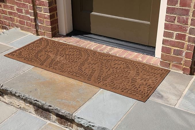WaterHog Indoor/Outdoor Door Mat, 2' x 5', Made in USA, Durable, Skid-Resistant Front Door Rug, Decorative, Water-Trapping & Heavy-Duty Entryway Floor Mat For Your Home, Boxwood Collection, Dark Brown