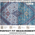 Washable Soft Small Boho Area Rugs, Rags Rug, Printed Carpet Chennile Rugs for Living Room 27x45 inch Teal Blue Multi,Machine Washable Printed Rugs - 30% Cotton, 70% Polyester
