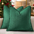 decorUhome Christmas Corduroy Green Throw Pillow Covers 18x18 Set of 2 Decorative Soft Boho Farmhouse Euro Couch Pillow Covers for Living Room Bed Sofa Broadside Striped Pillow Cases